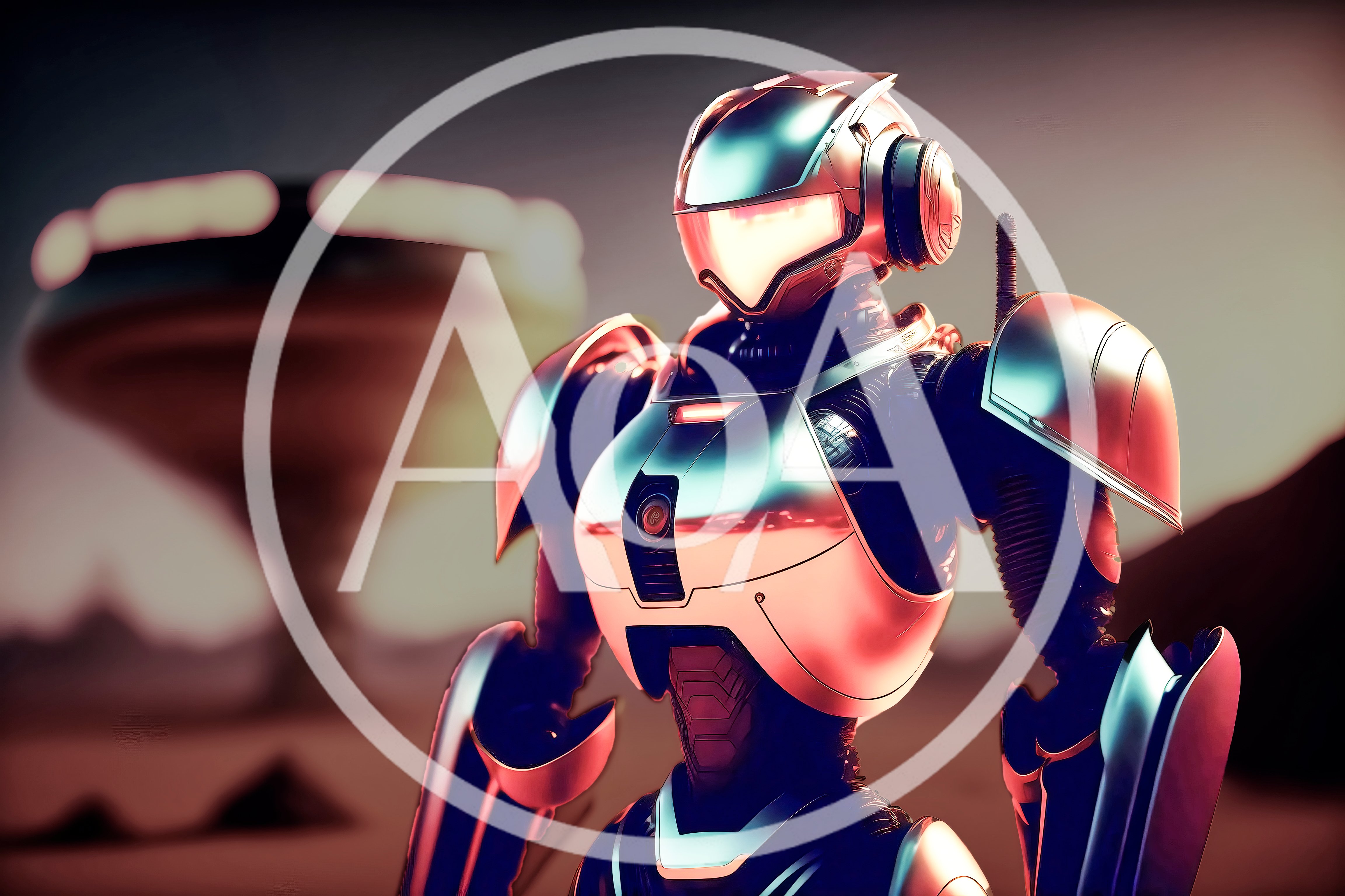 Futuristic Robot Standing On An Alien Planet Surface