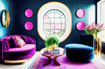 Modern Luxury Living Room With Vibrant Purple Furniture