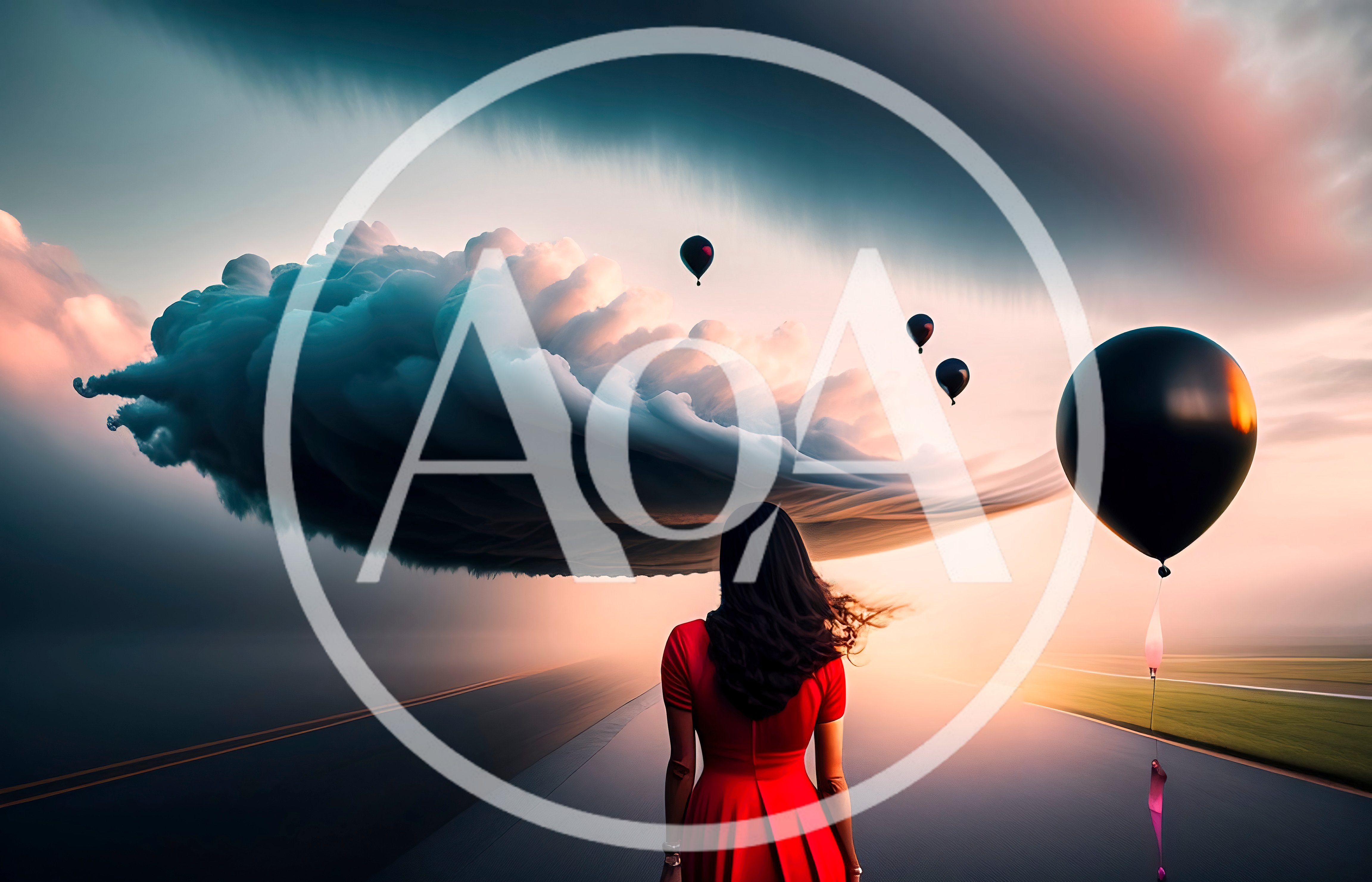 Woman in Red Dress Standing on Road with Balloons