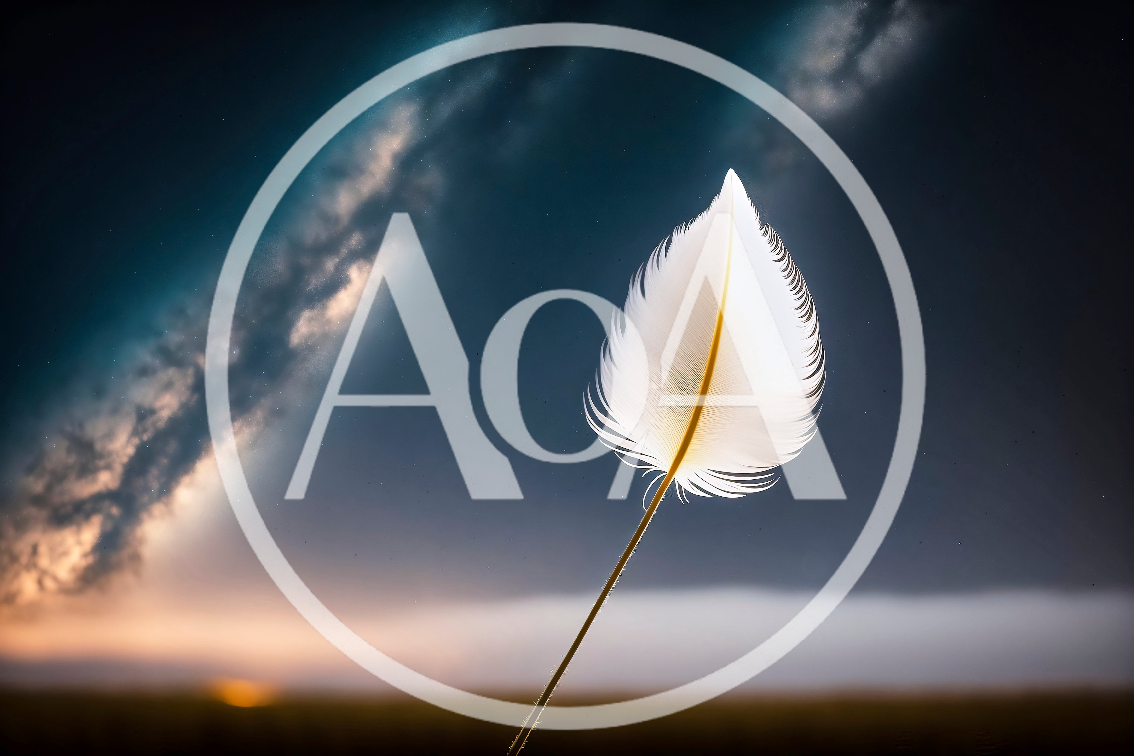 Single White Feather Floating Against A Dramatic Night Sky