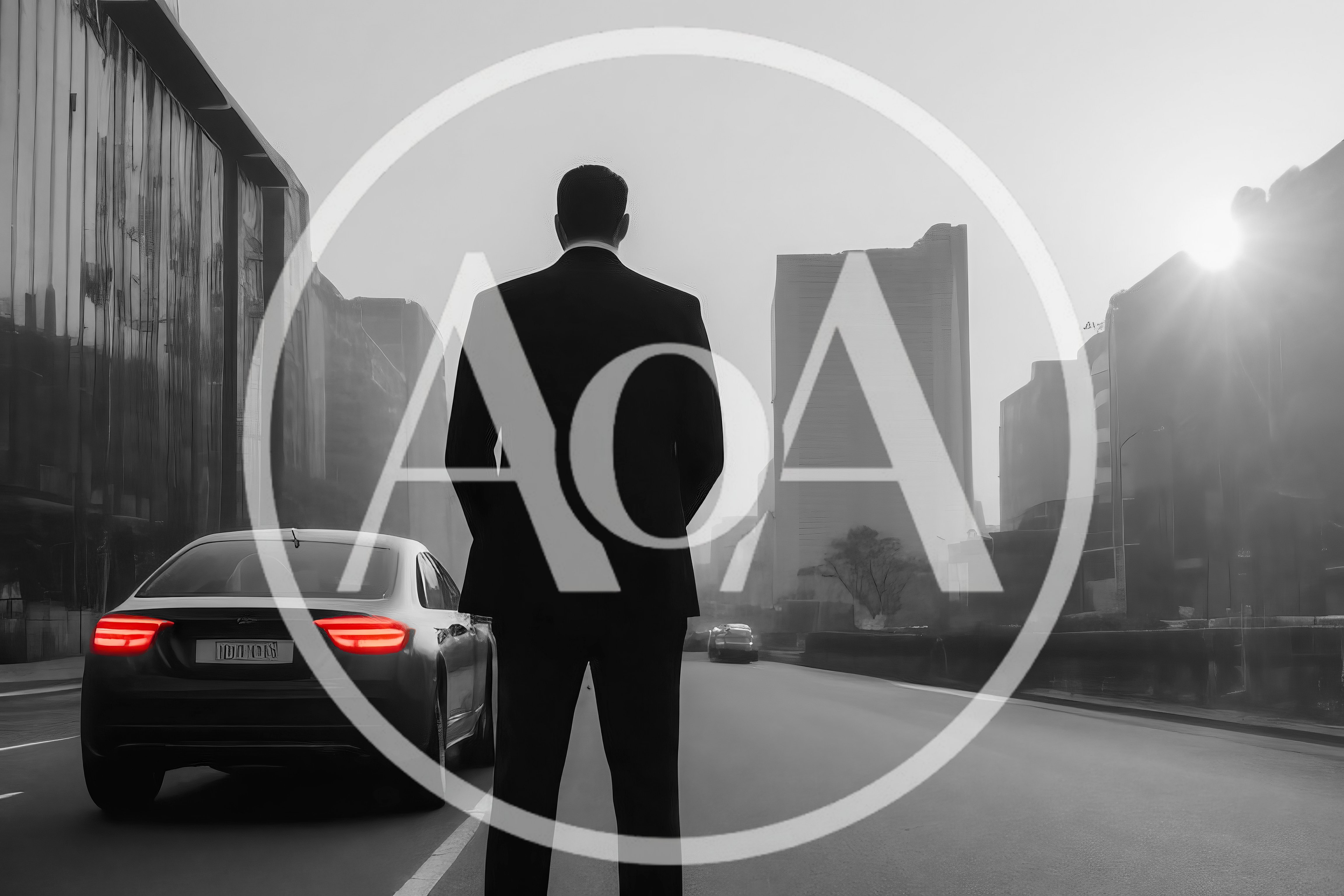 Businessman Standing Beside A Car On A City Street