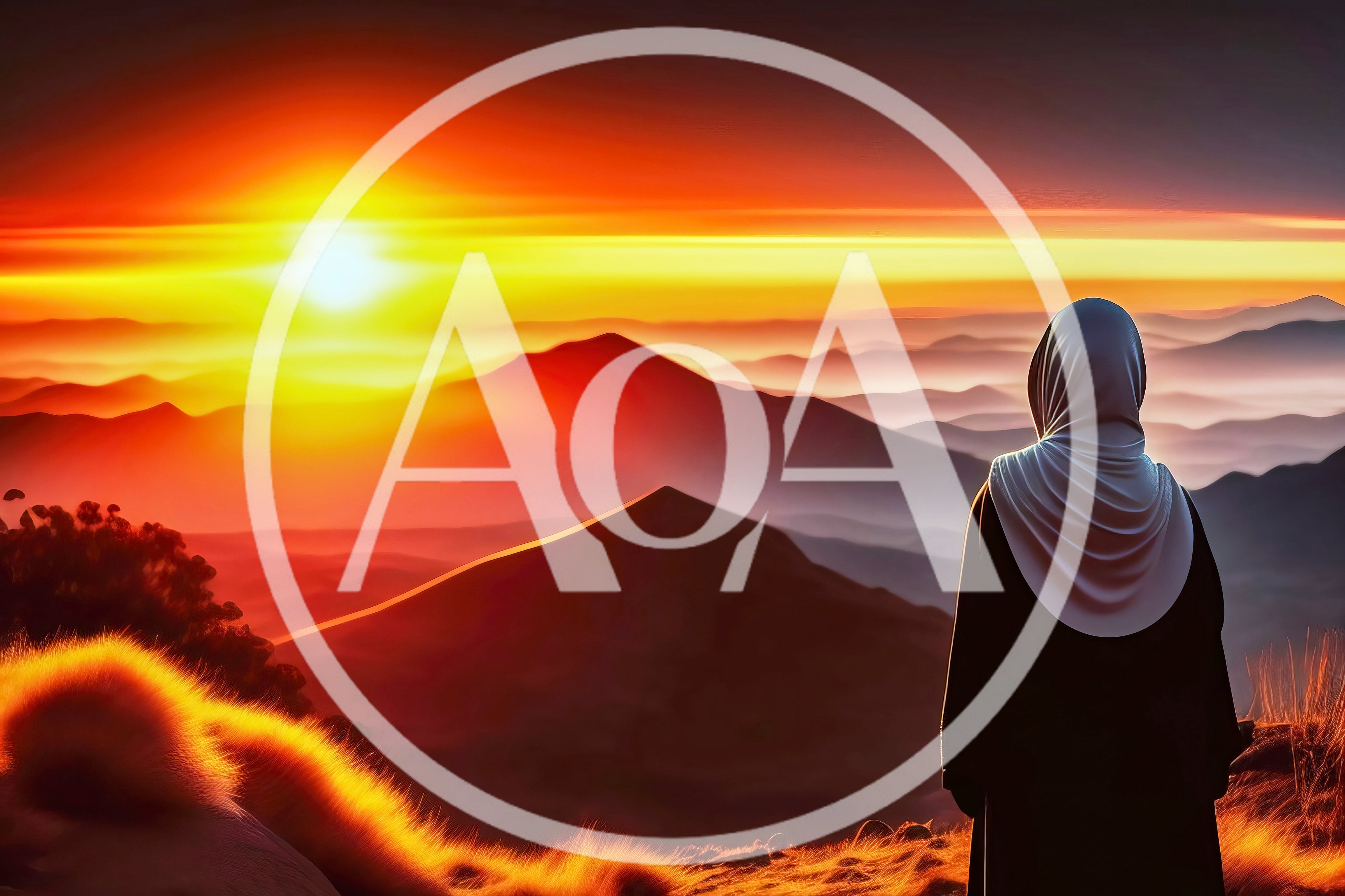 Woman In Hijab Watching A Golden Mountain Sunset
