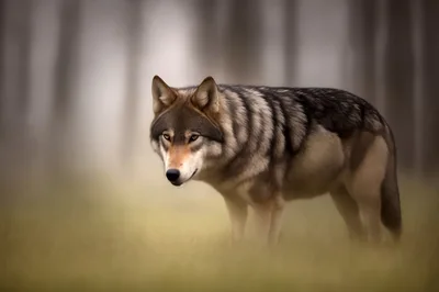 Majestic Gray Wolf Standing in Misty Forest