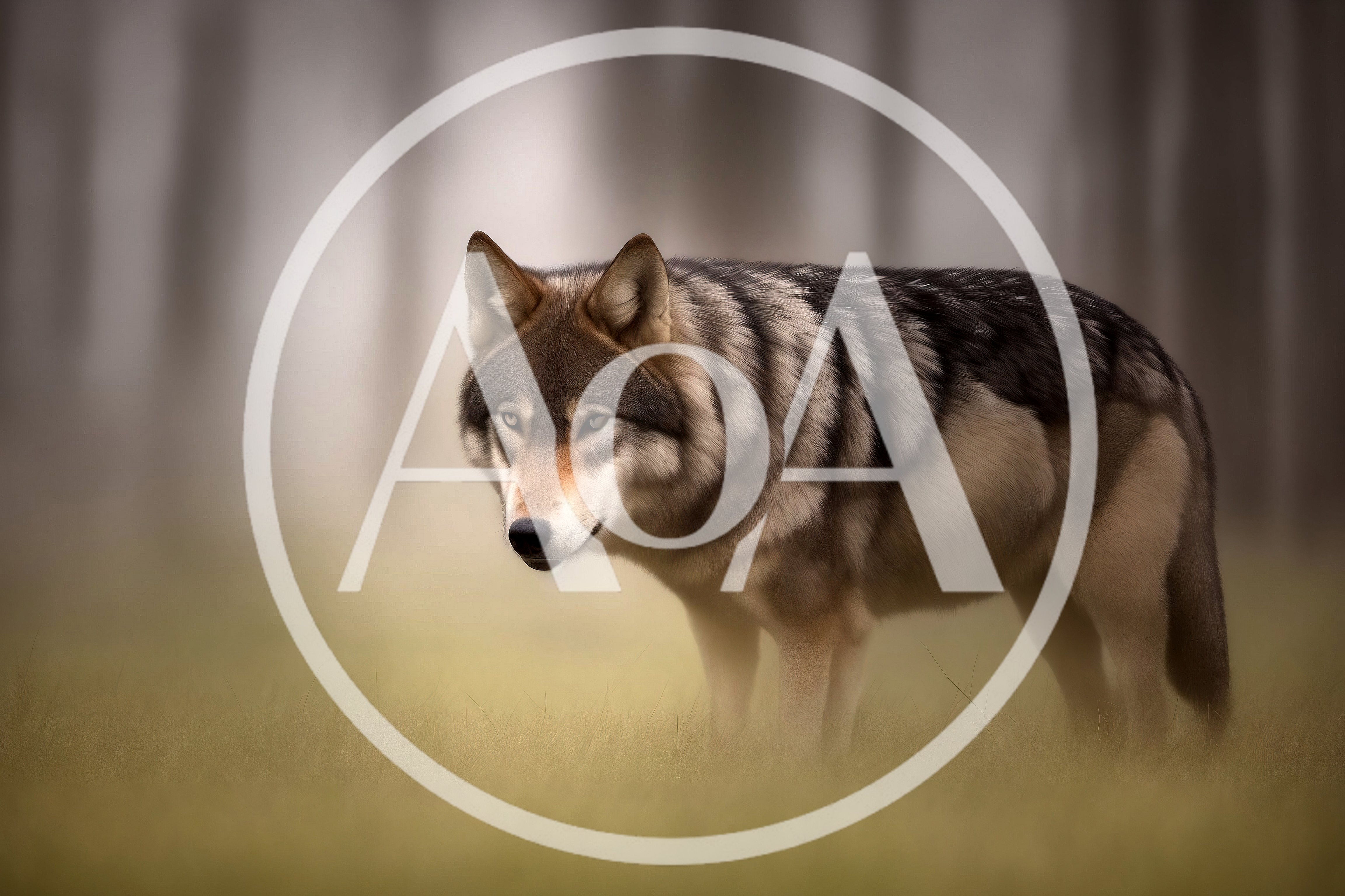 Majestic Gray Wolf Standing in Misty Forest