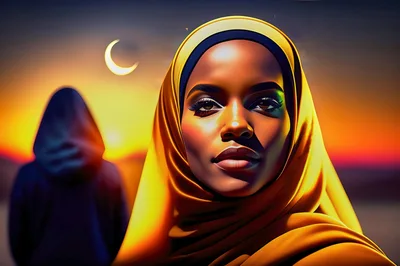 Portrait Of A Woman Wearing A Golden Hijab