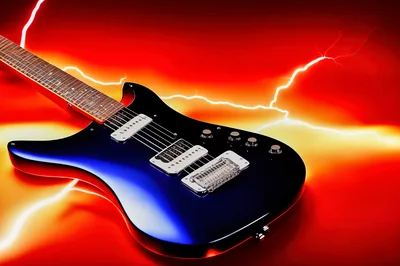 Electric Guitar Against A Vibrant Lightning Background