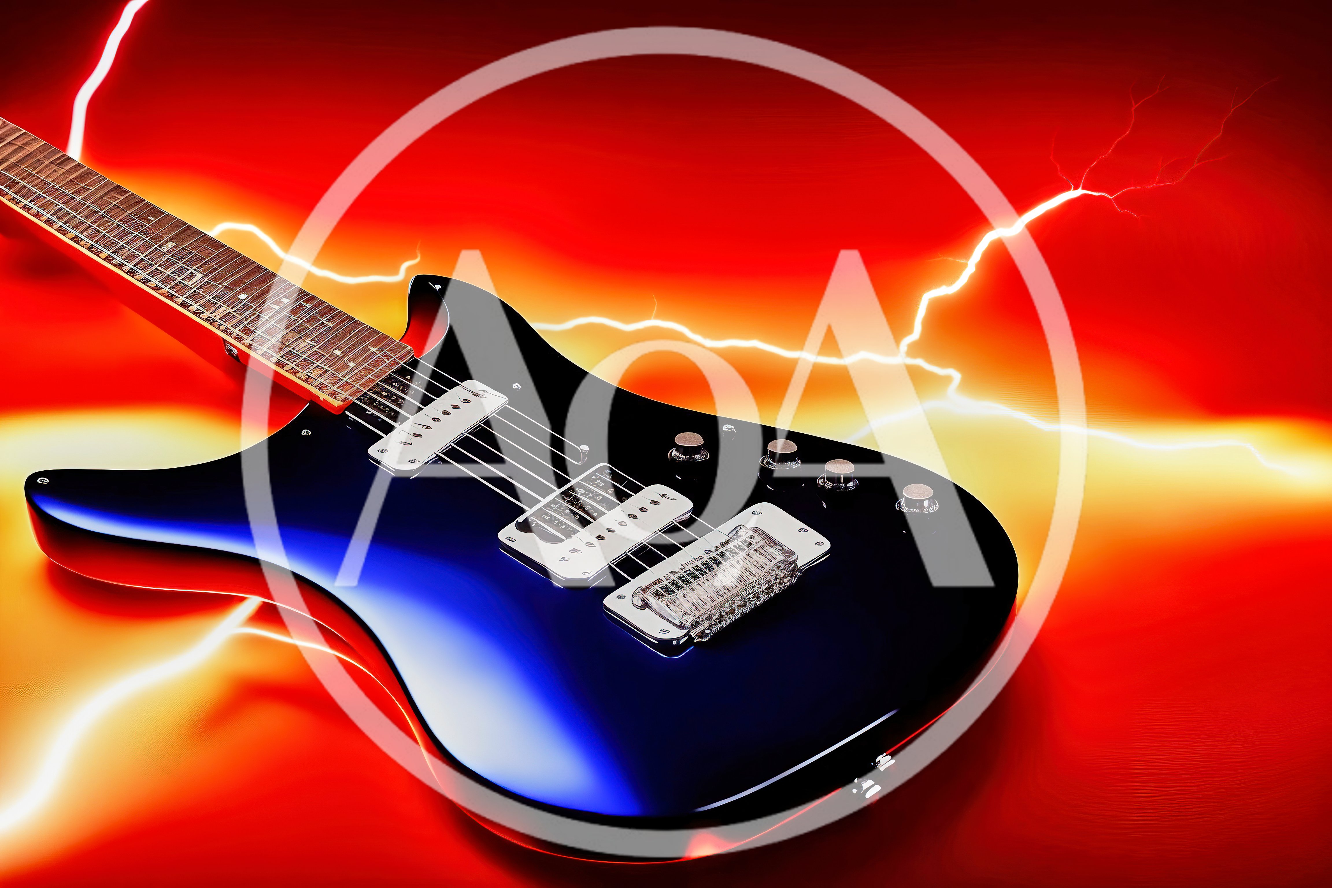 Electric Guitar Against A Vibrant Lightning Background