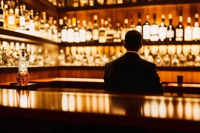 Man Sitting Alone at a Dimly Lit Bar
