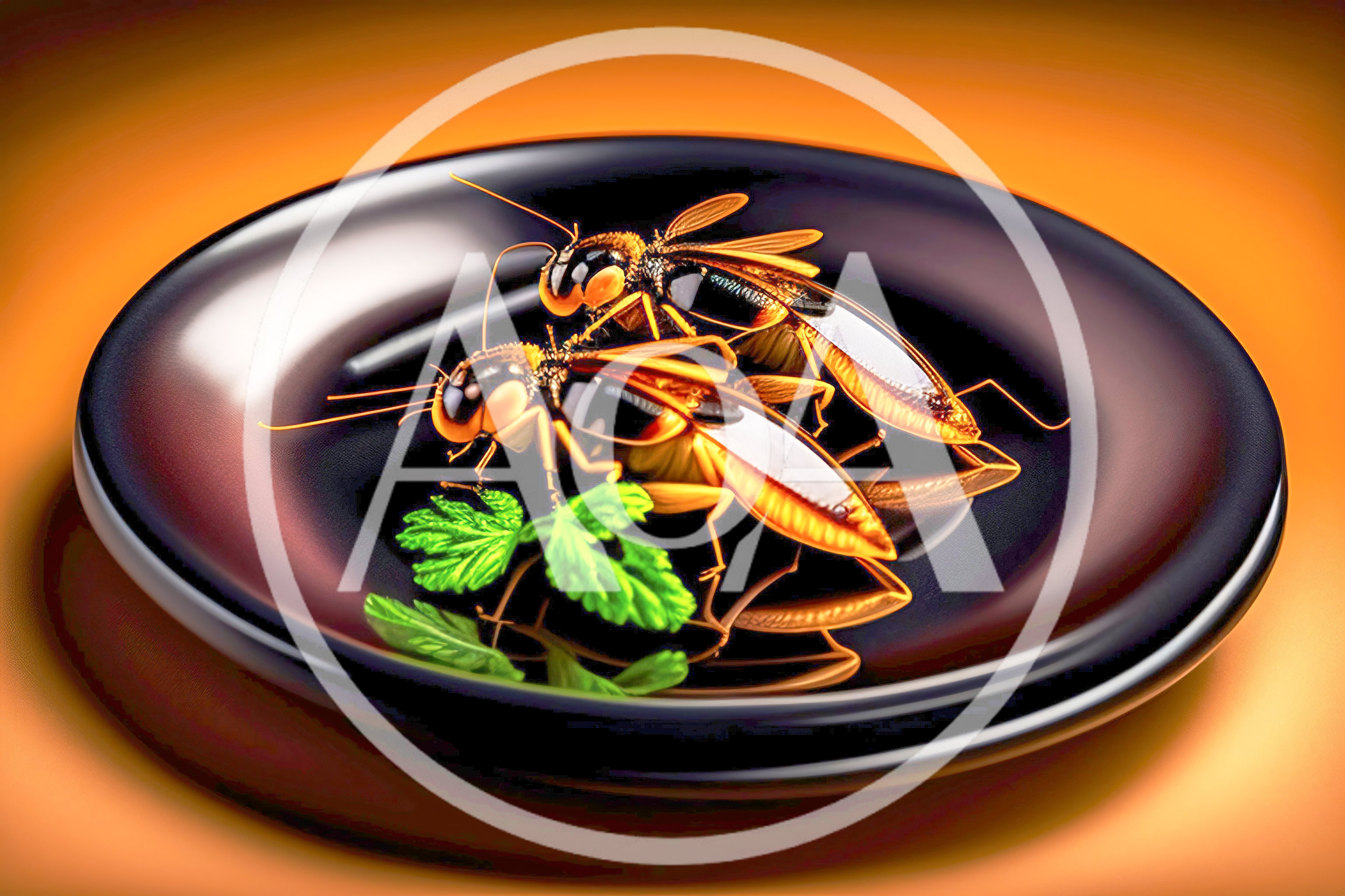 Two Cockroaches Served On A Black Plate