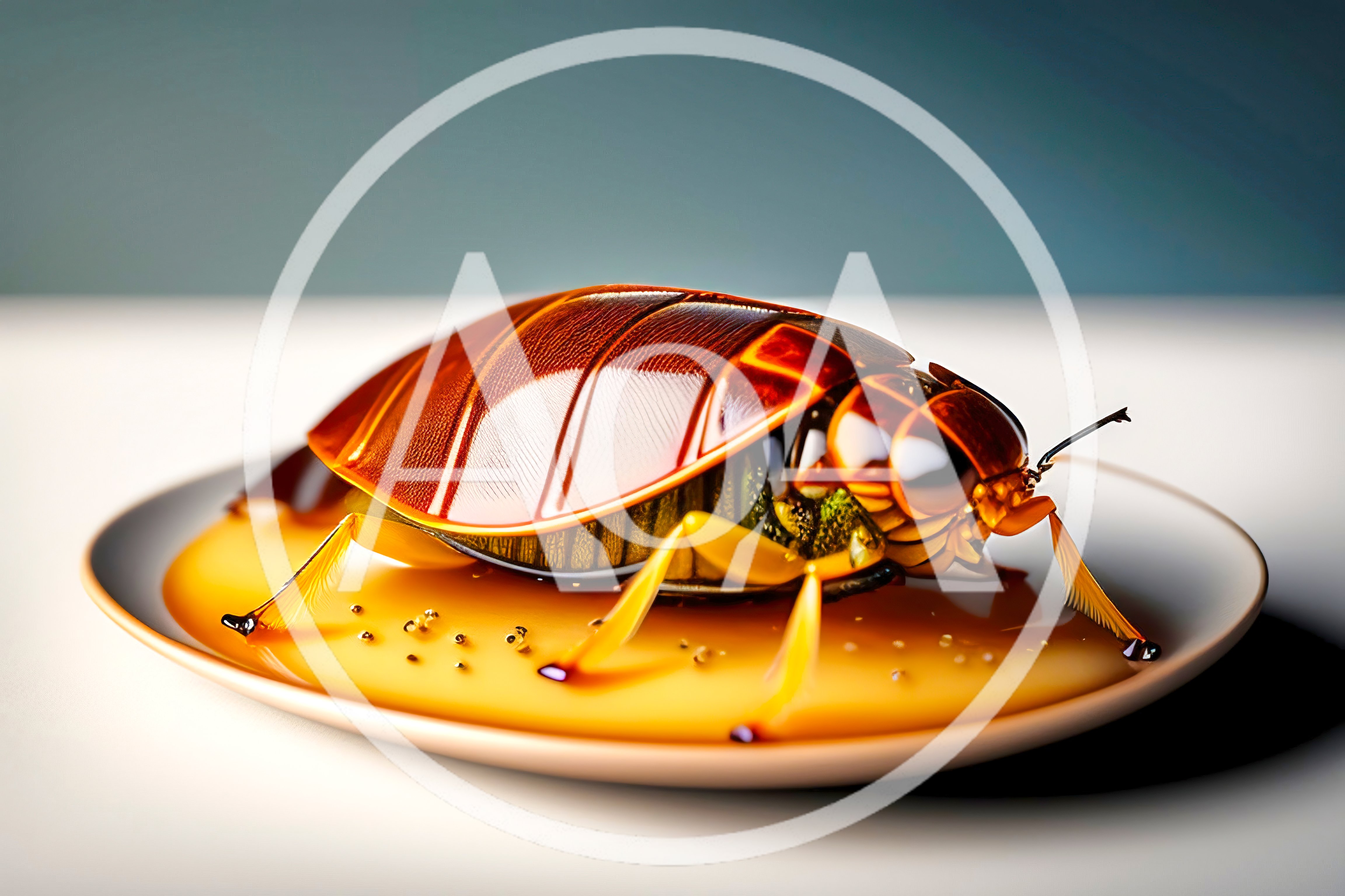 Large Cockroach Sitting On A Plate Of Syrup
