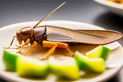 Large Insect Resting On A Plate Of Sliced Fruit