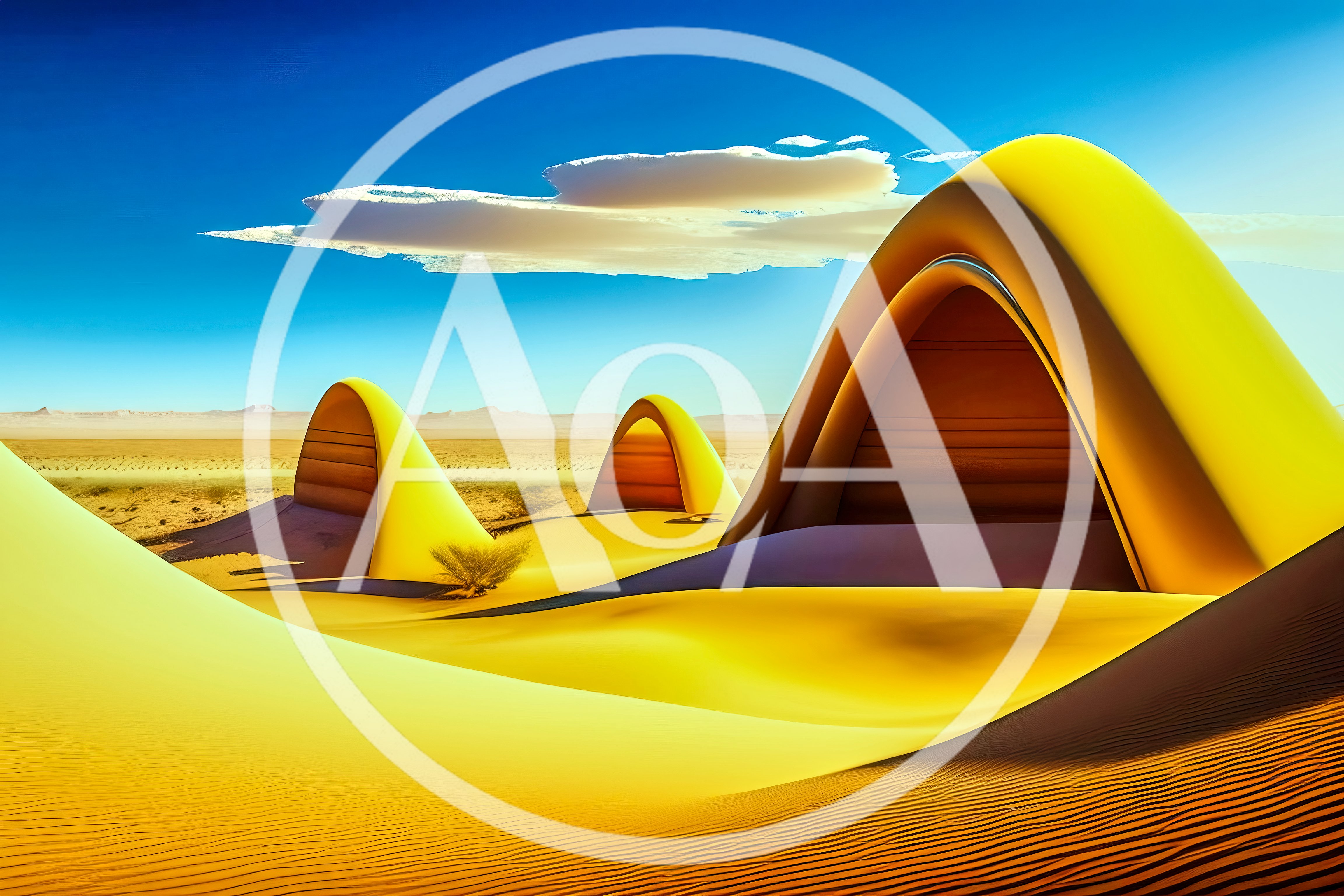 Surreal Golden Desert Landscape With Architectural Dune Structures