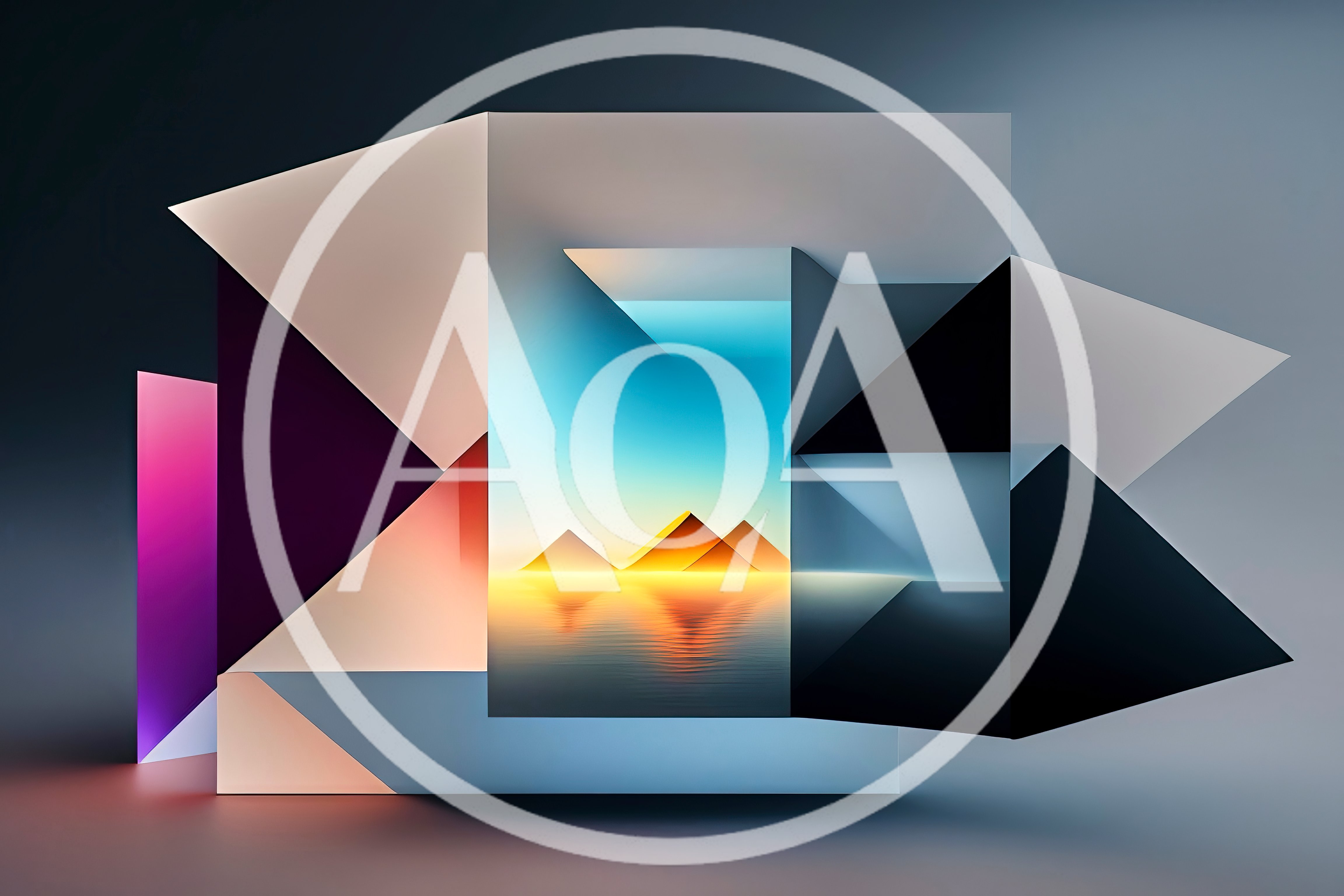 Abstract Geometric Composition With Pyramid Landscape Portal