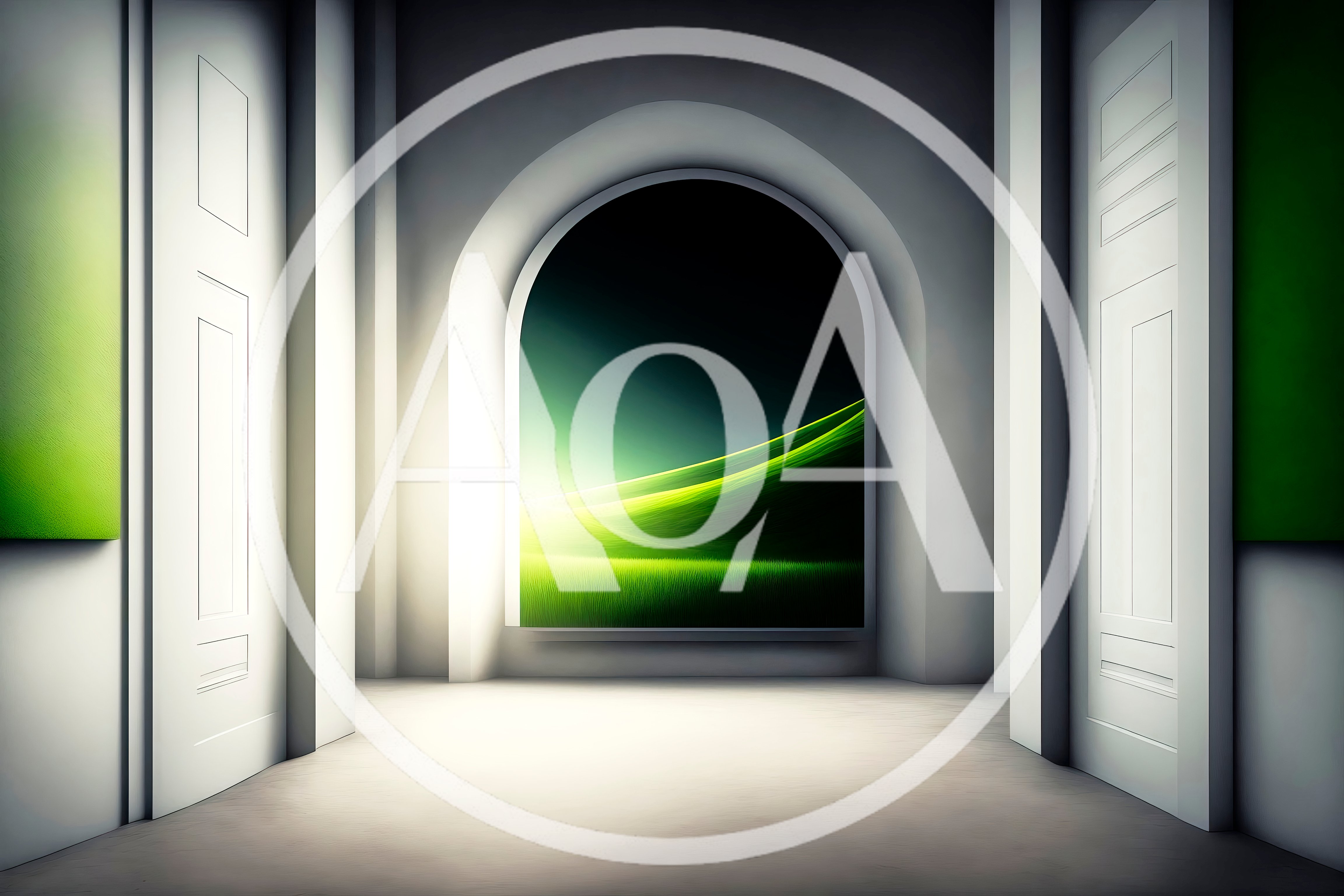 Arched Window Opening To A Surreal Green Landscape