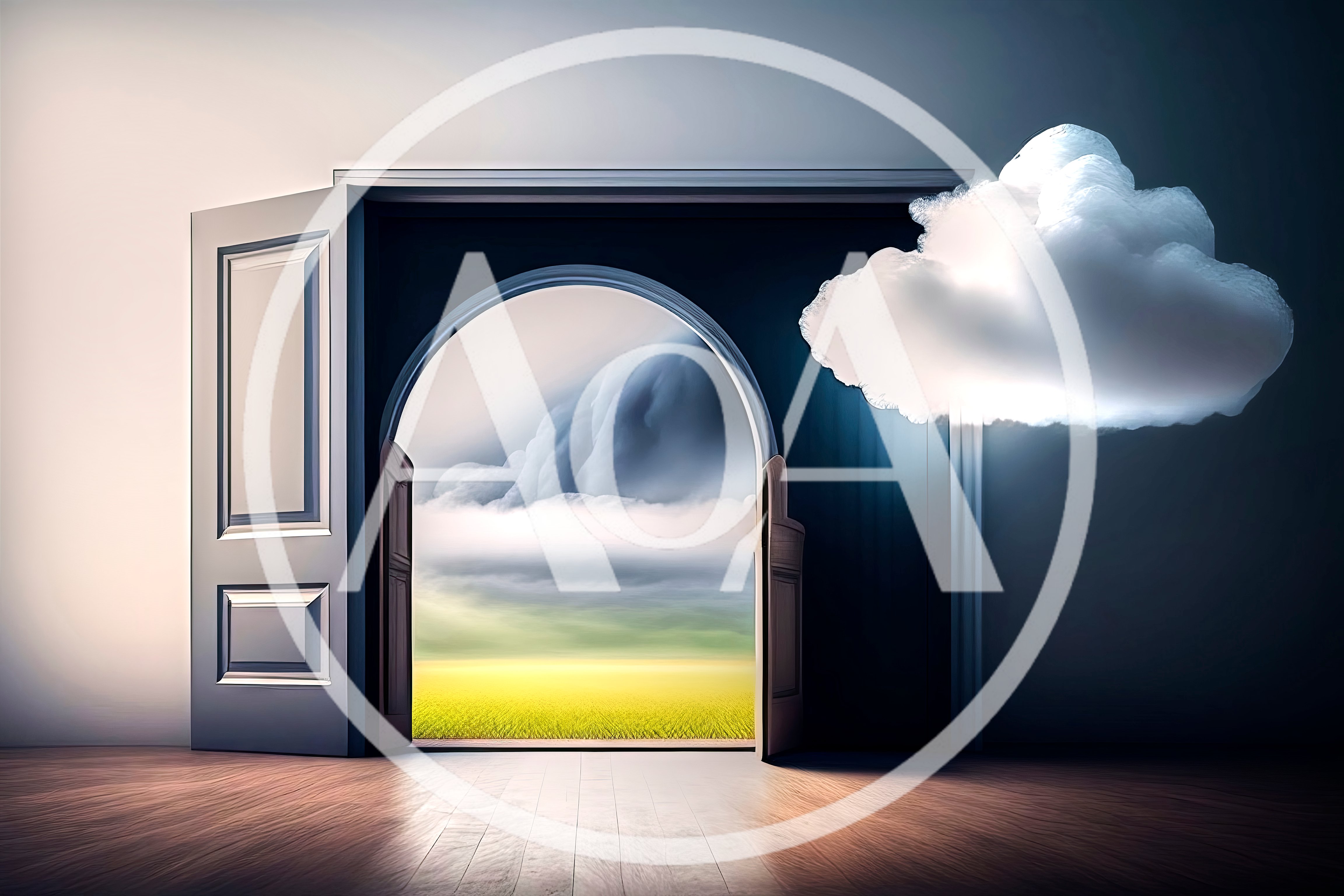 Surreal Open Doorway Revealing A Dreamy Landscape