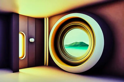 Futuristic Interior Room With Circular Window View