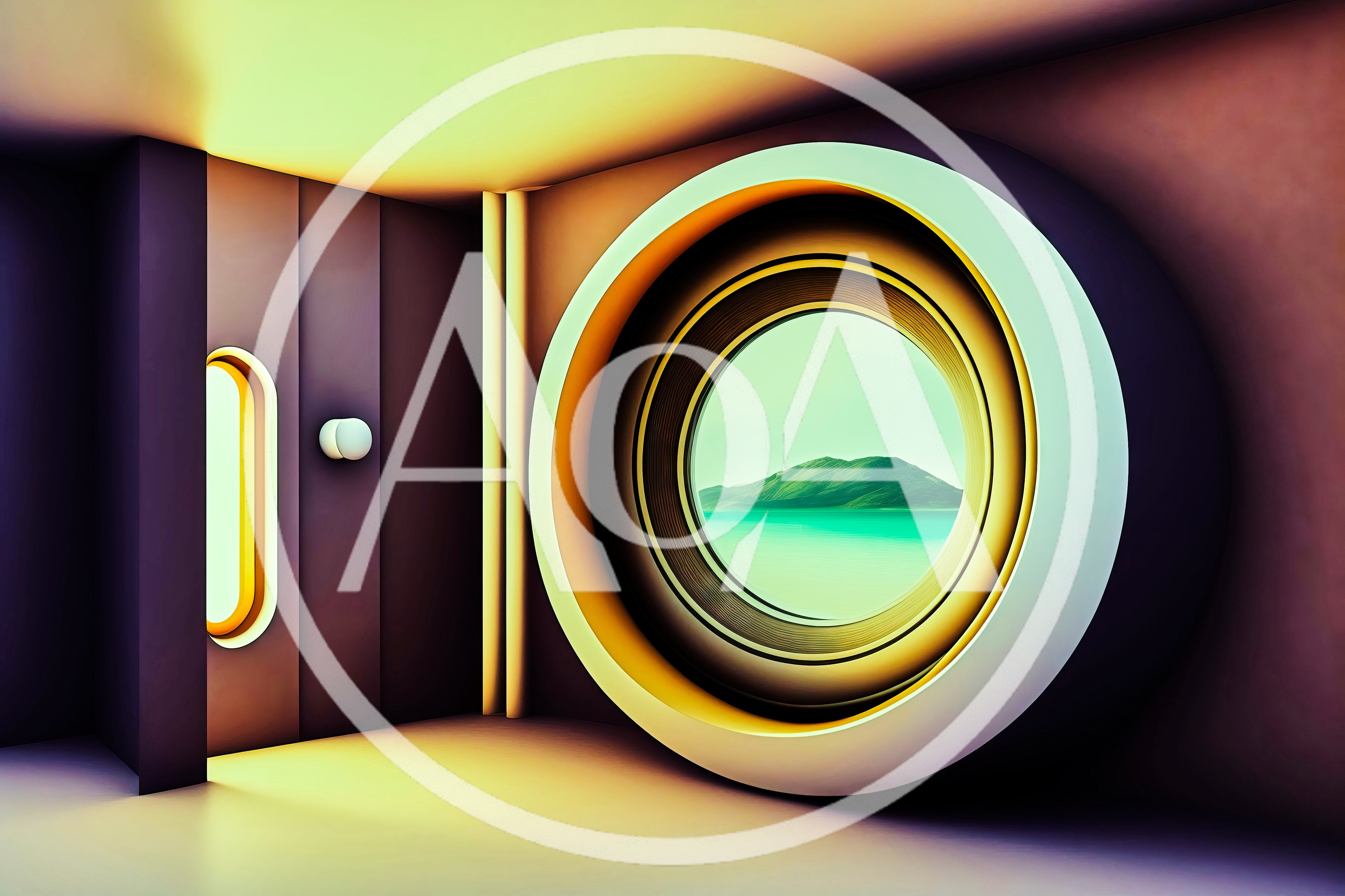 Futuristic Interior Room With Circular Window View