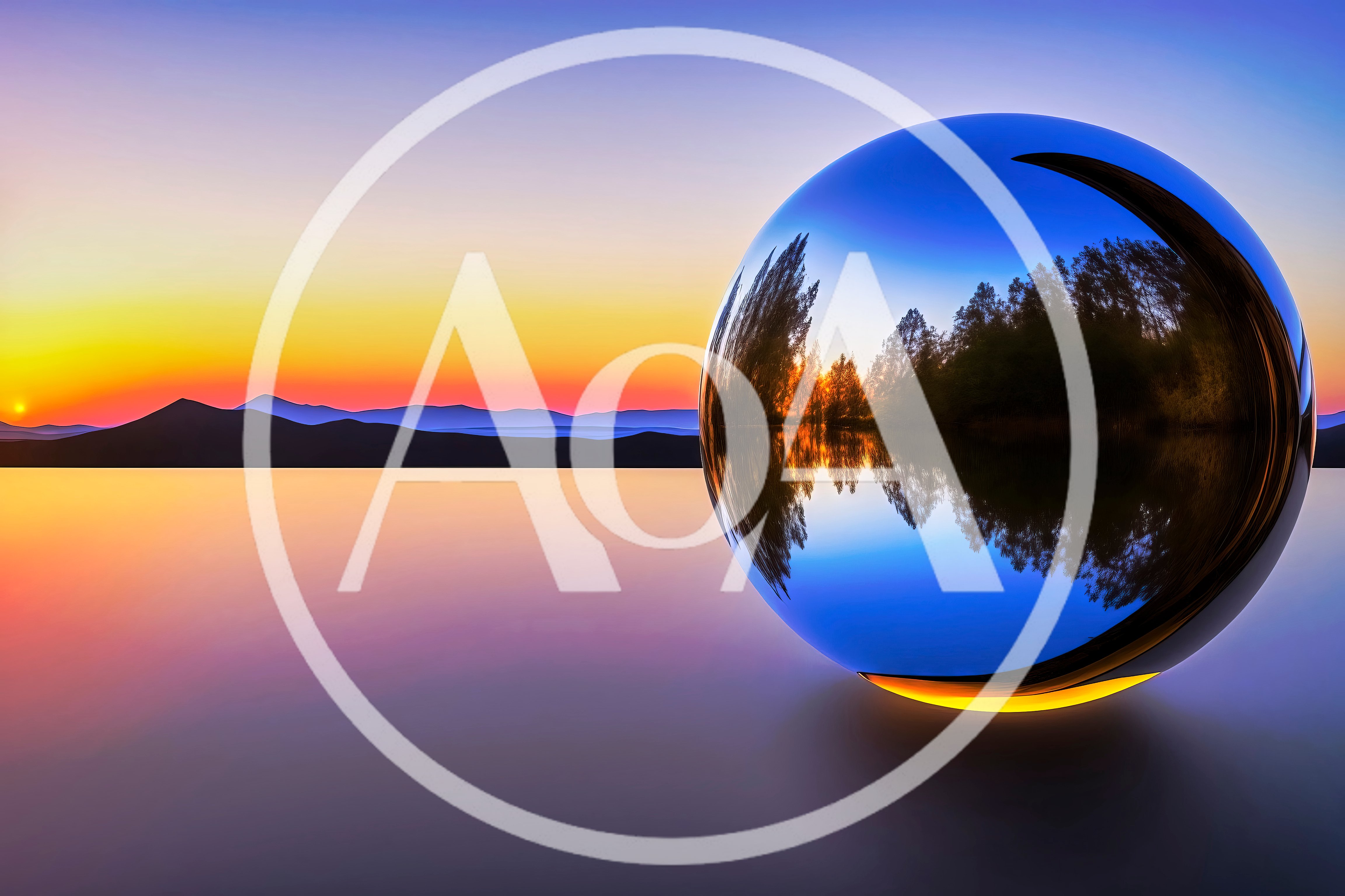 Reflective Glass Sphere On A Calm Sunset Horizon