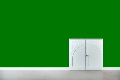 White Double Doors Against A Vibrant Green Wall