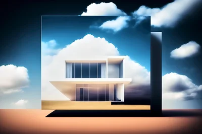 Surreal Modern Architectural Villa Floating In The Sky