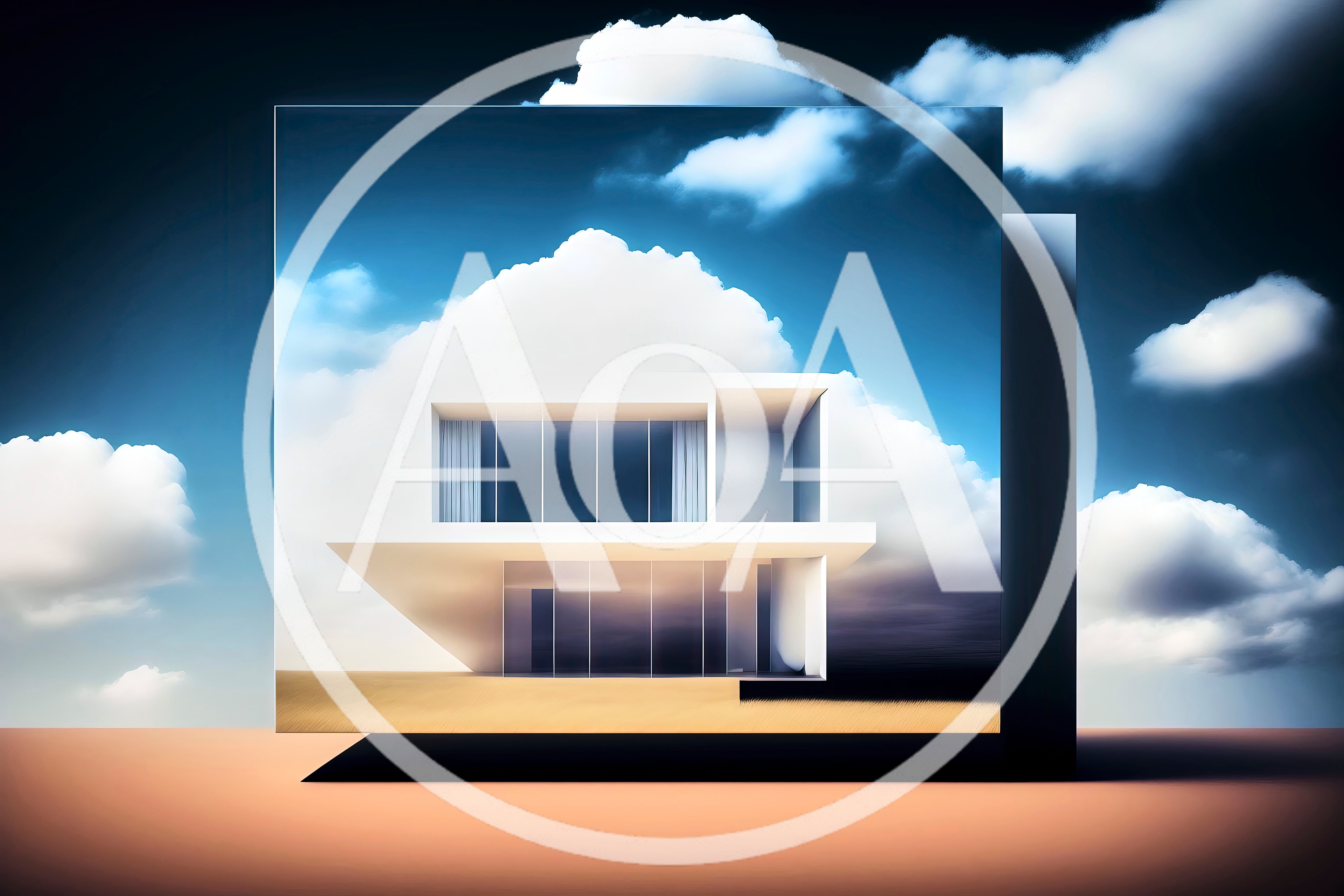 Surreal Modern Architectural Villa Floating In The Sky