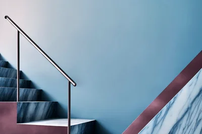 Modern Marble Staircase With Minimalist Metal Handrail