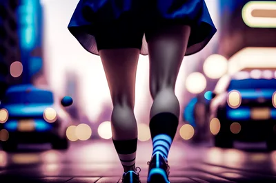 Person Walking Through A Vibrant City Street
