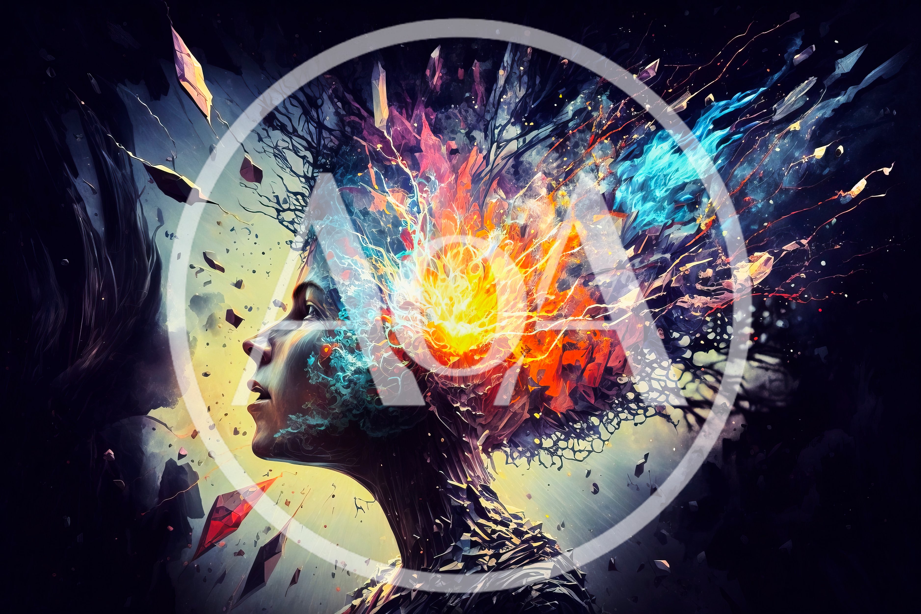 Surreal Human Profile With Exploding Abstract Energy
