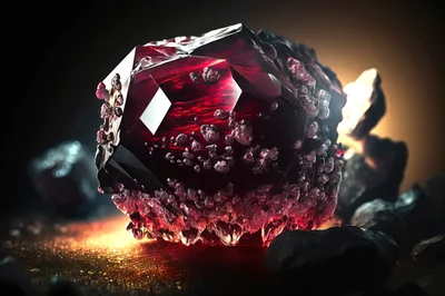 Large Glowing Red Gemstone Crystal Cluster