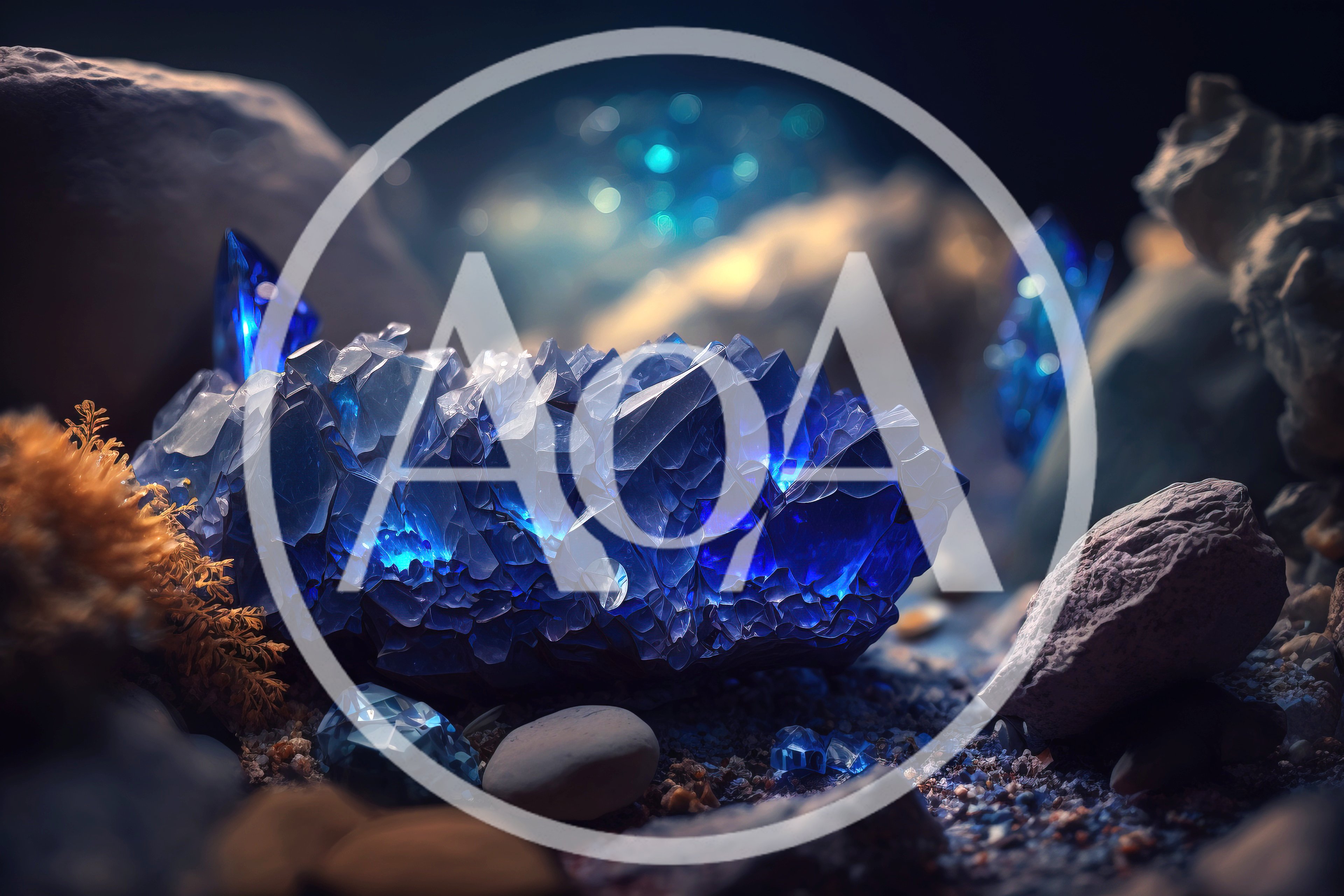 Glowing Blue Crystal Cluster on Rocky Ground