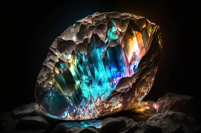 Glowing Iridescent Geode Crystal Formation