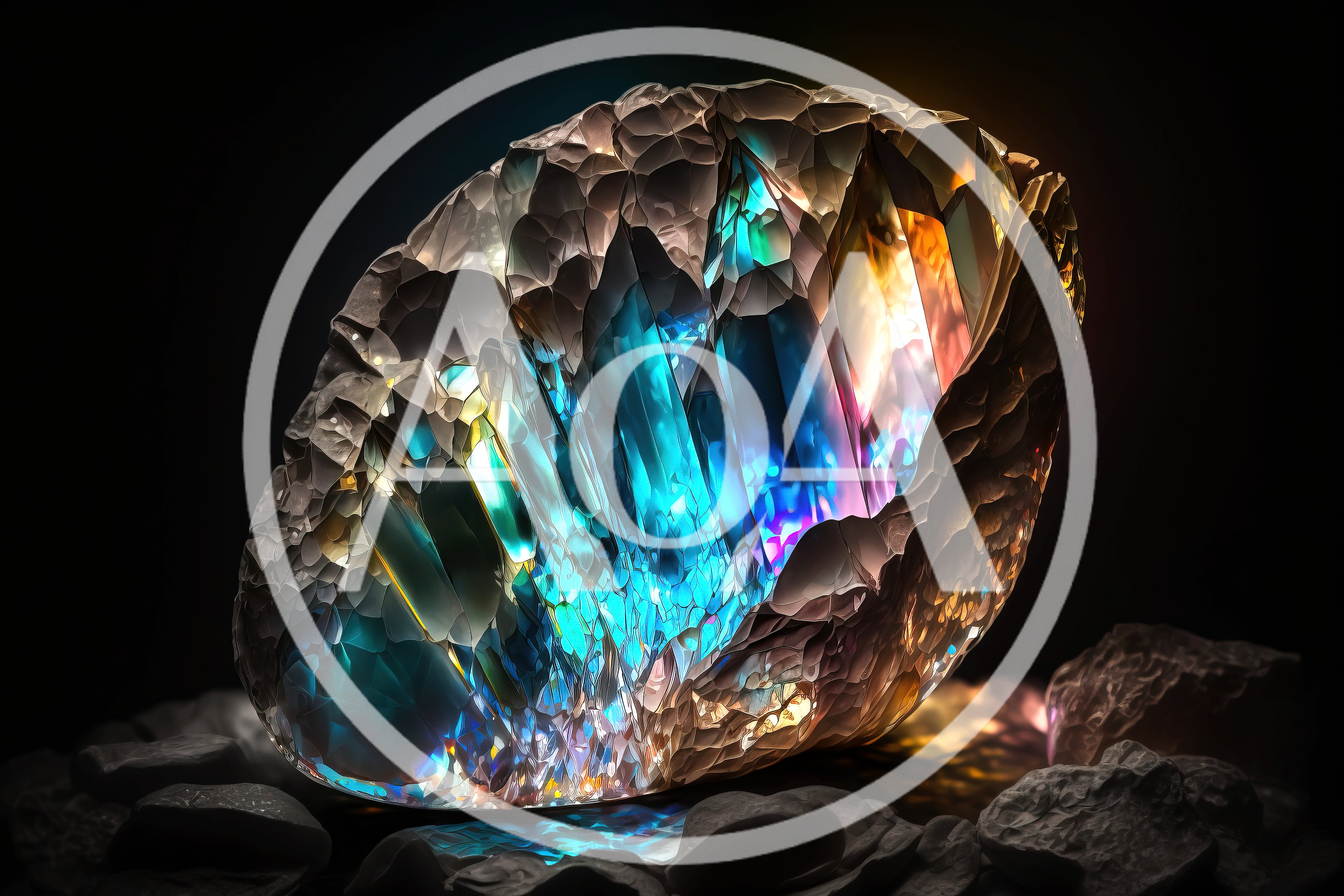 Glowing Iridescent Geode Crystal Formation