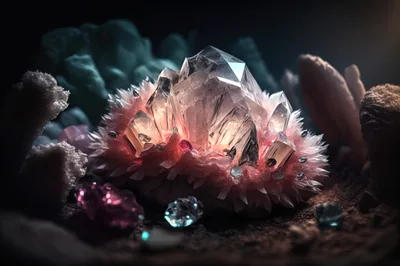 Glowing Pink Crystal Cluster in Dark Cavern