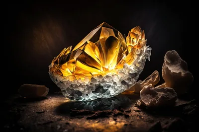 Glowing Golden Citrine Crystal Cluster