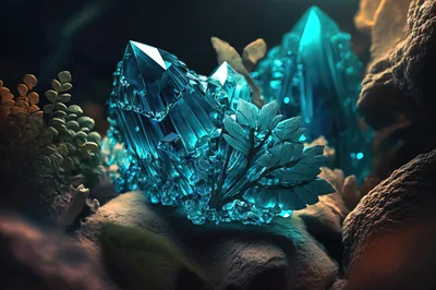 Glowing Blue Crystal Formation In A Fantasy Landscape