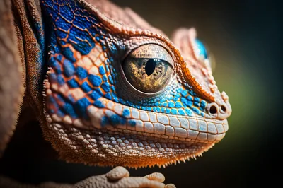 Macro Close Up Of A Colorful Lizard Head