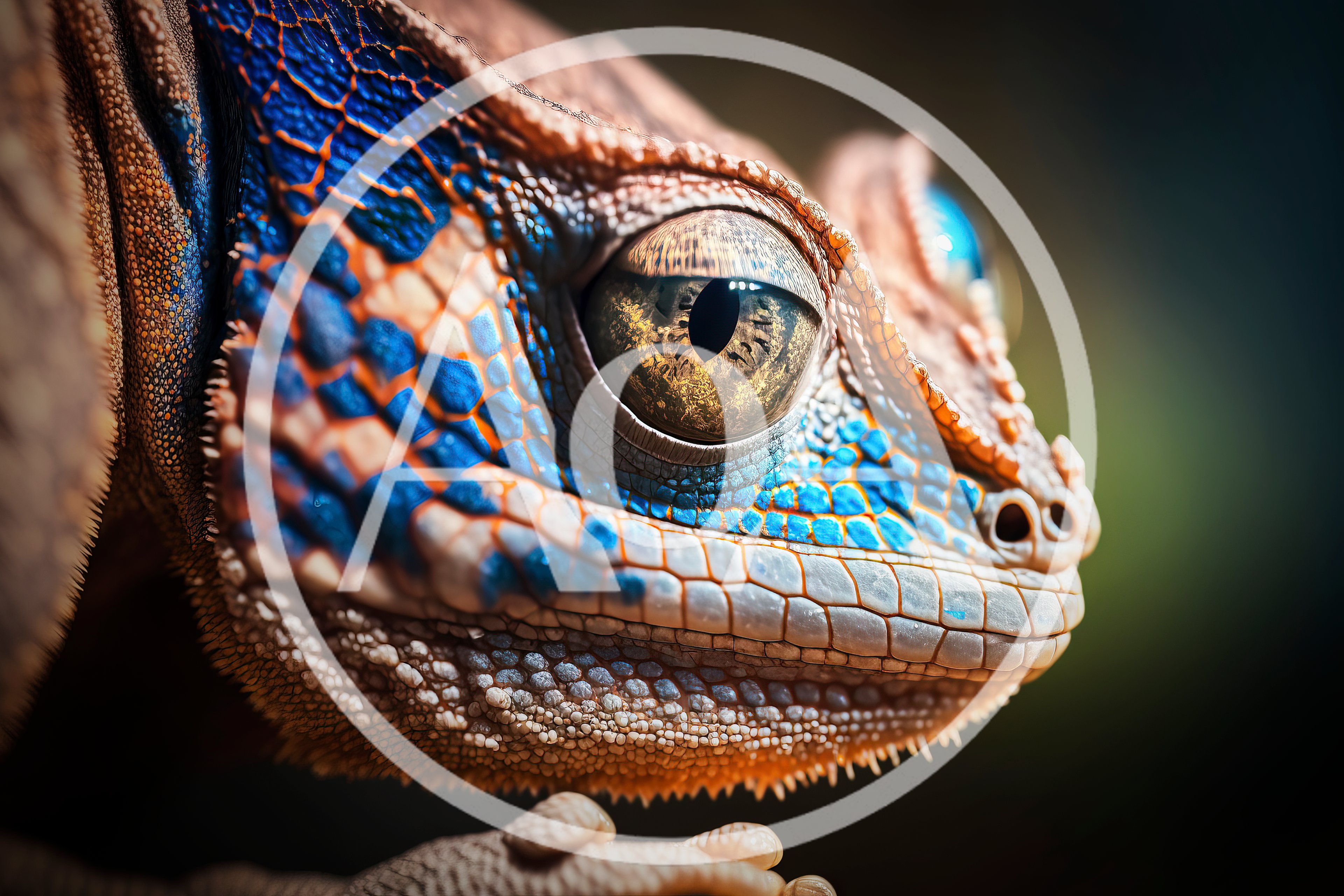 Macro Close Up Of A Colorful Lizard Head