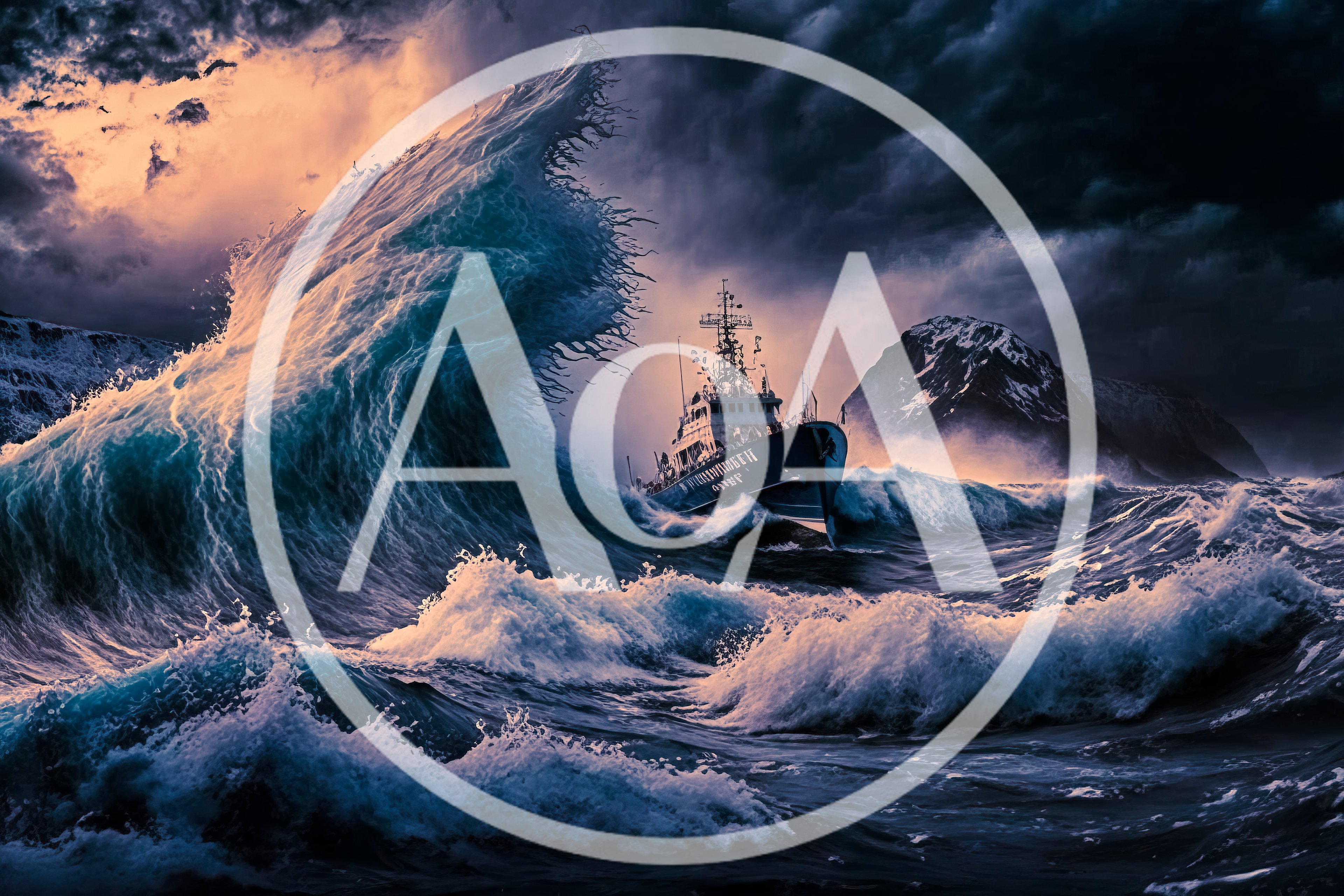 Ship Navigating Through A Massive Stormy Ocean Wave