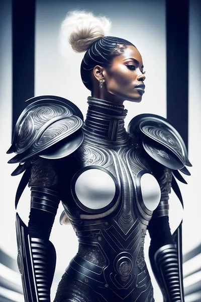 Futuristic Black And Silver Armored Female Warrior