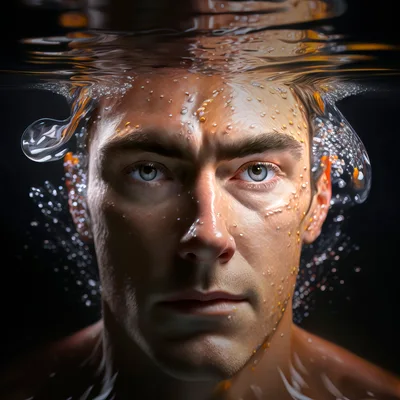Man Emerging From Water Surface Close Up