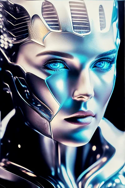 Futuristic Android Woman With Glowing Blue Eyes
