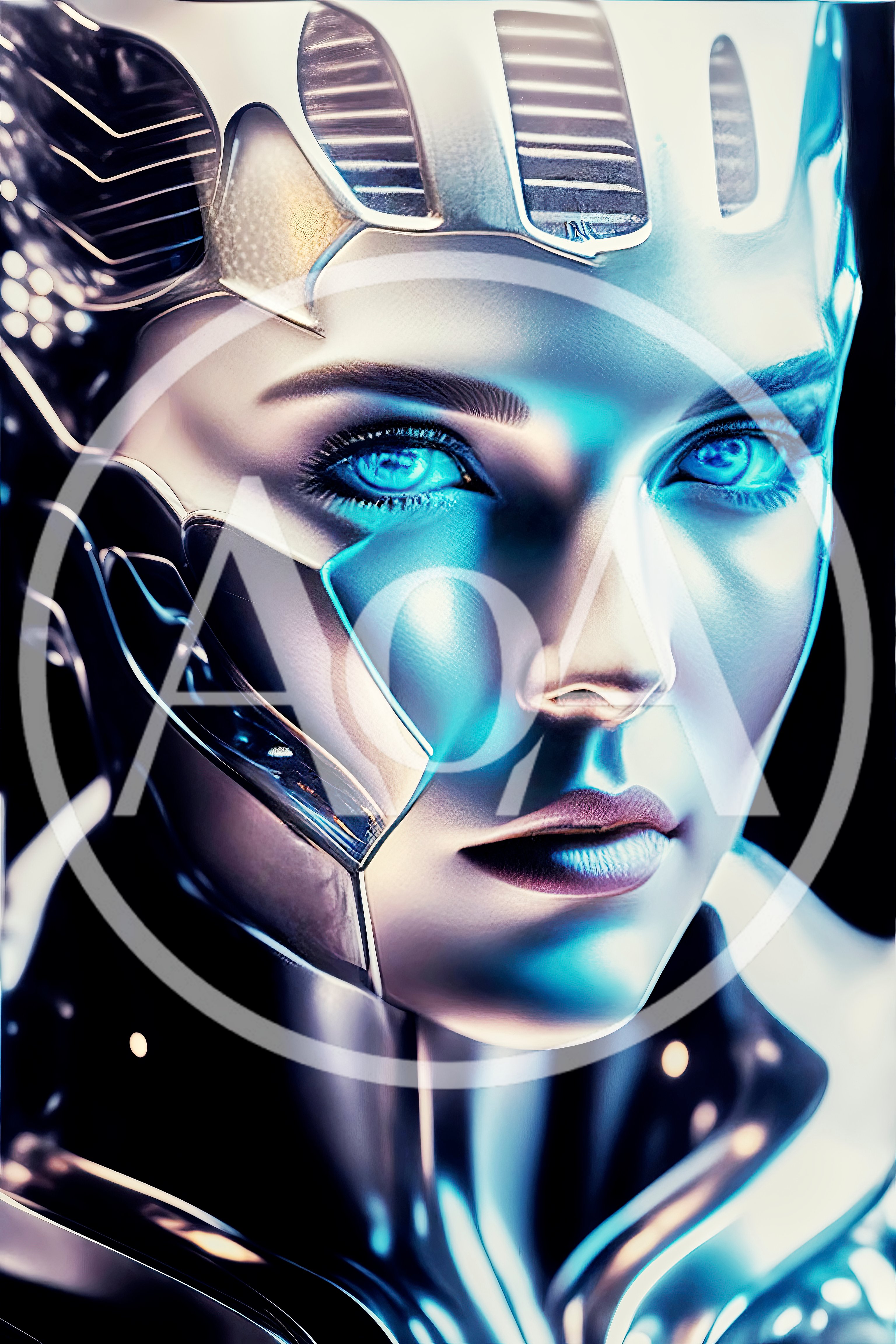 Futuristic Android Woman With Glowing Blue Eyes
