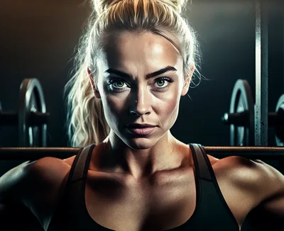 Focused Female Athlete Preparing For Barbell Squats