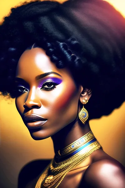 Portrait Of A Beautiful African Woman With Gold Jewelry