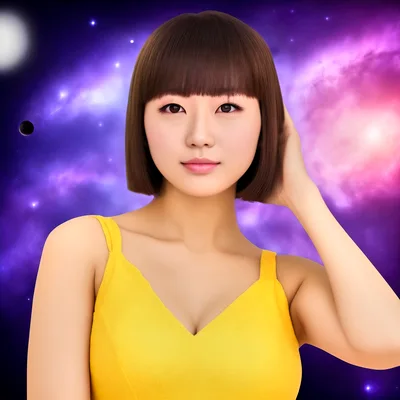Young Asian Woman Posing Against A Vibrant Space Background