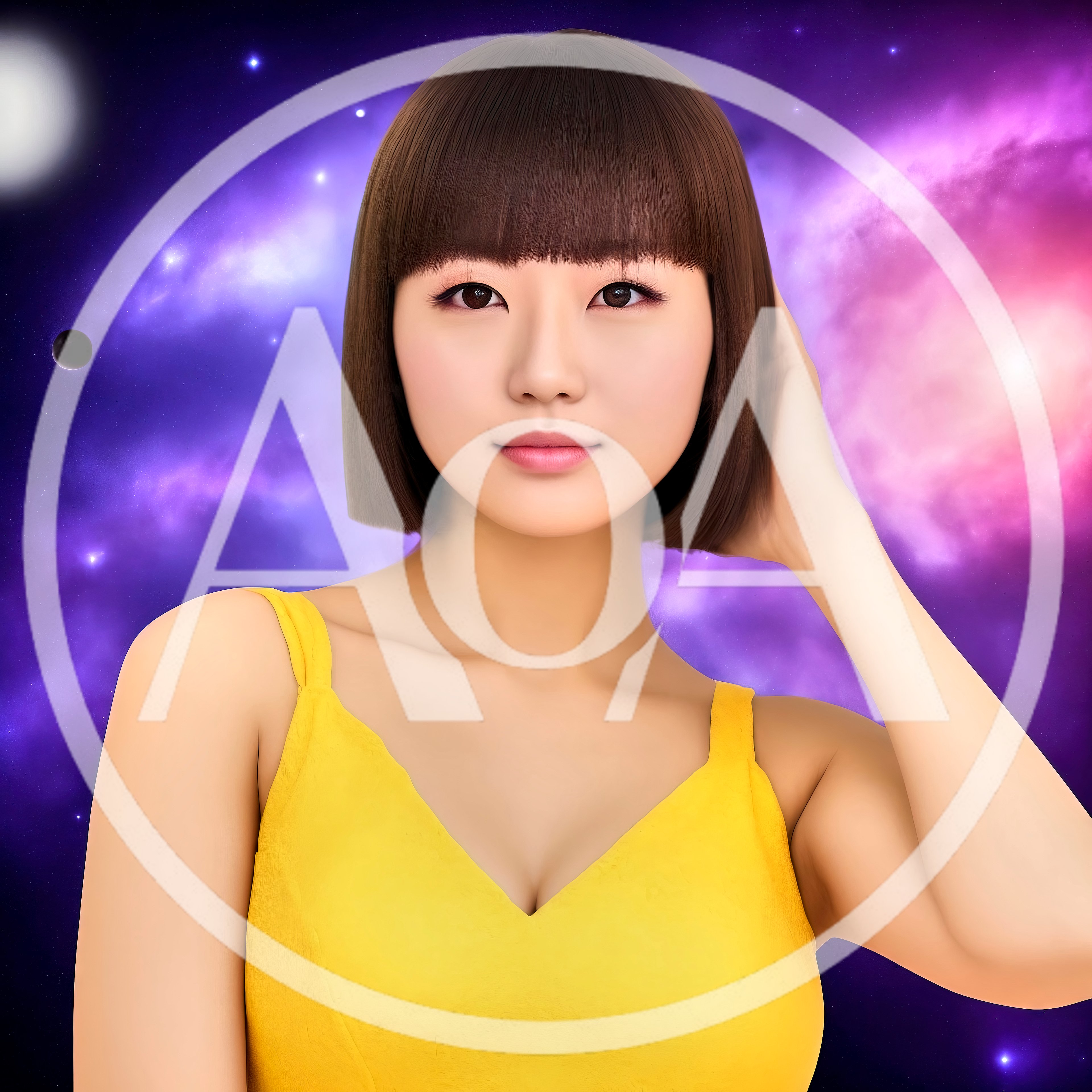 Young Asian Woman Posing Against A Vibrant Space Background
