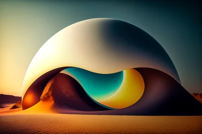 Surreal Abstract Dome Structure In Desert Landscape