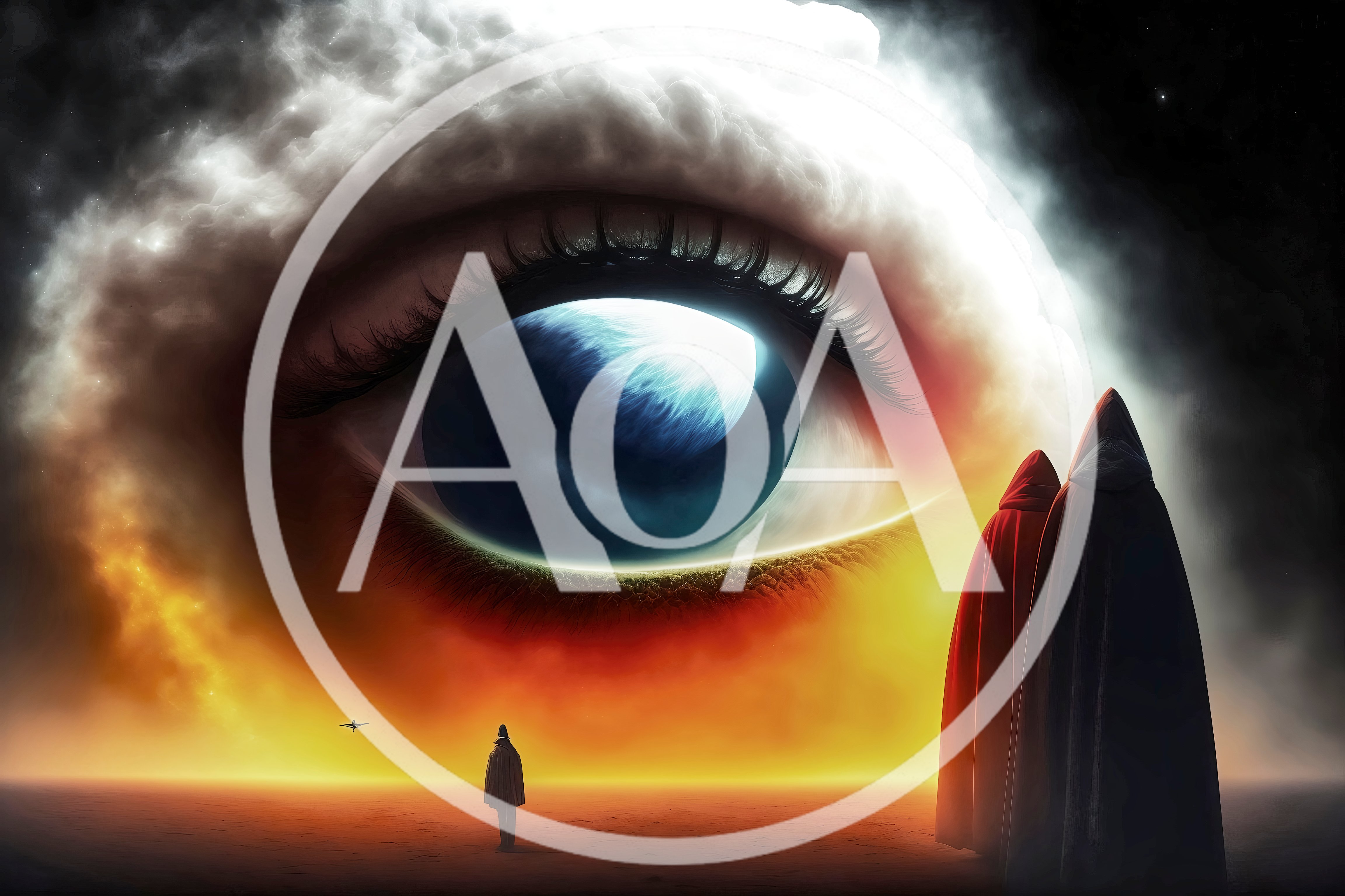 Surreal Giant Eye In The Sky With Cloaked Figures