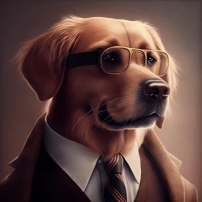 Portrait Of A Sophisticated Golden Retriever In Business Attire