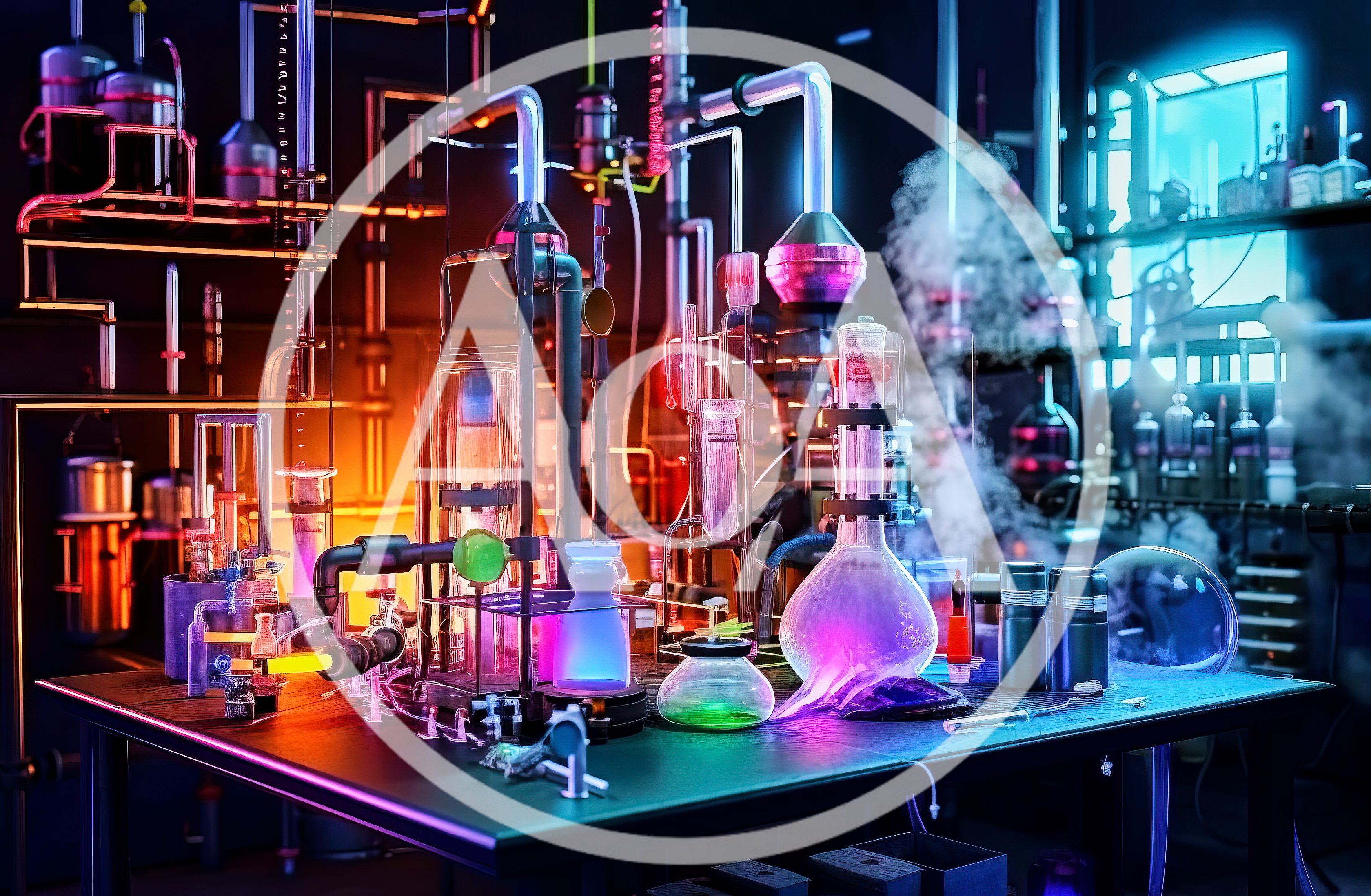Futuristic Laboratory Equipment With Glowing Chemical Reactions